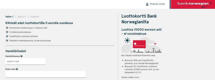 Hae Bank Norwegian luottokortti!
