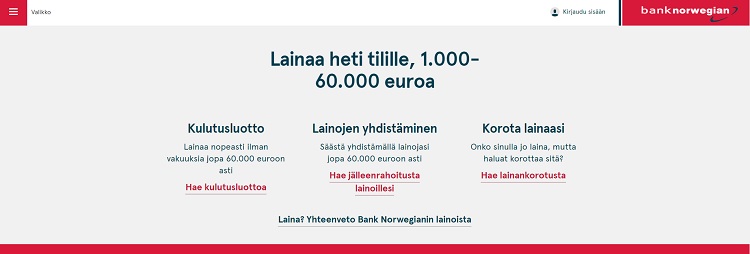 Hae lainaa Bank Norwegian pankista!